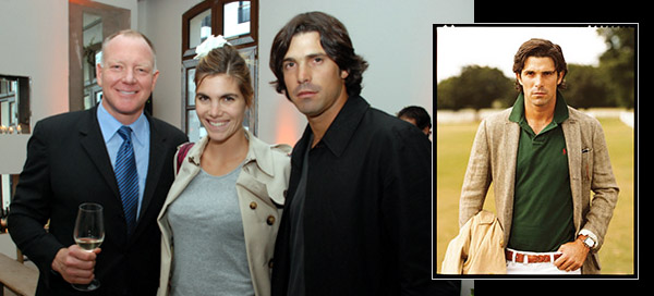 Pictured (left to right): Scott L. Mathis, Delfina Blaquier, Nacho Figueras. Photo right: Ralph Lauren ad featuring Mr. Figueras.